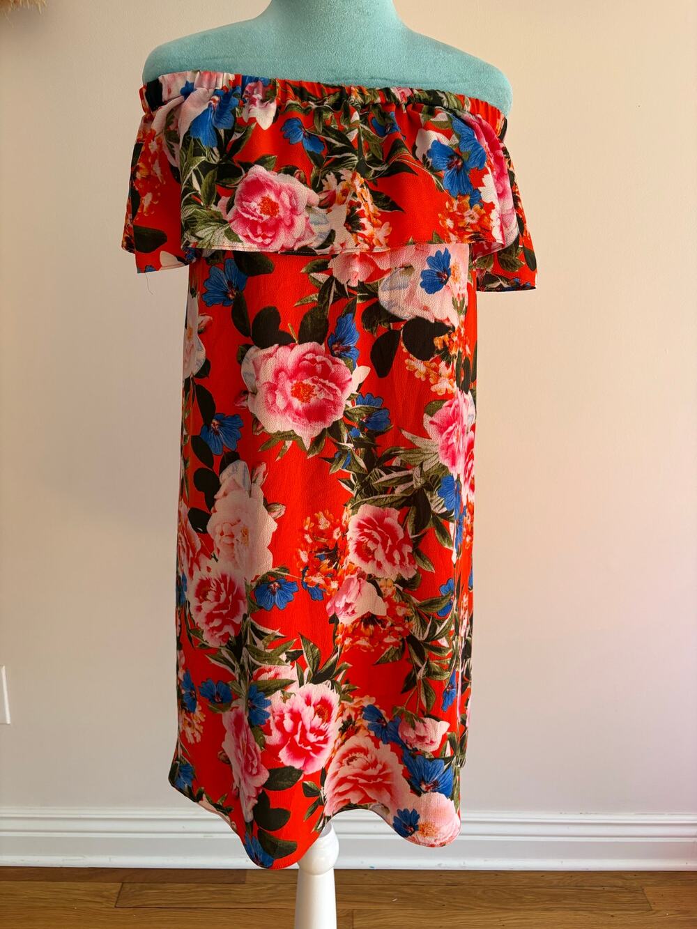 Floral Off-the-Shoulder Ruffle Dress Orange Boho Cottagecore spring garden party